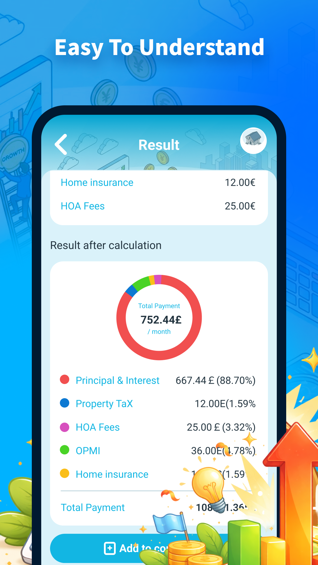 Mortgage and auto calculator with down payment and term controls