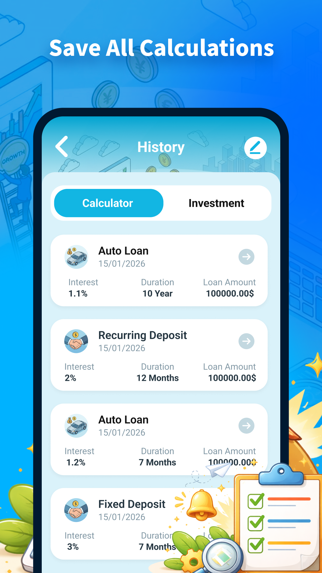 Loan Calculation Plus app screen